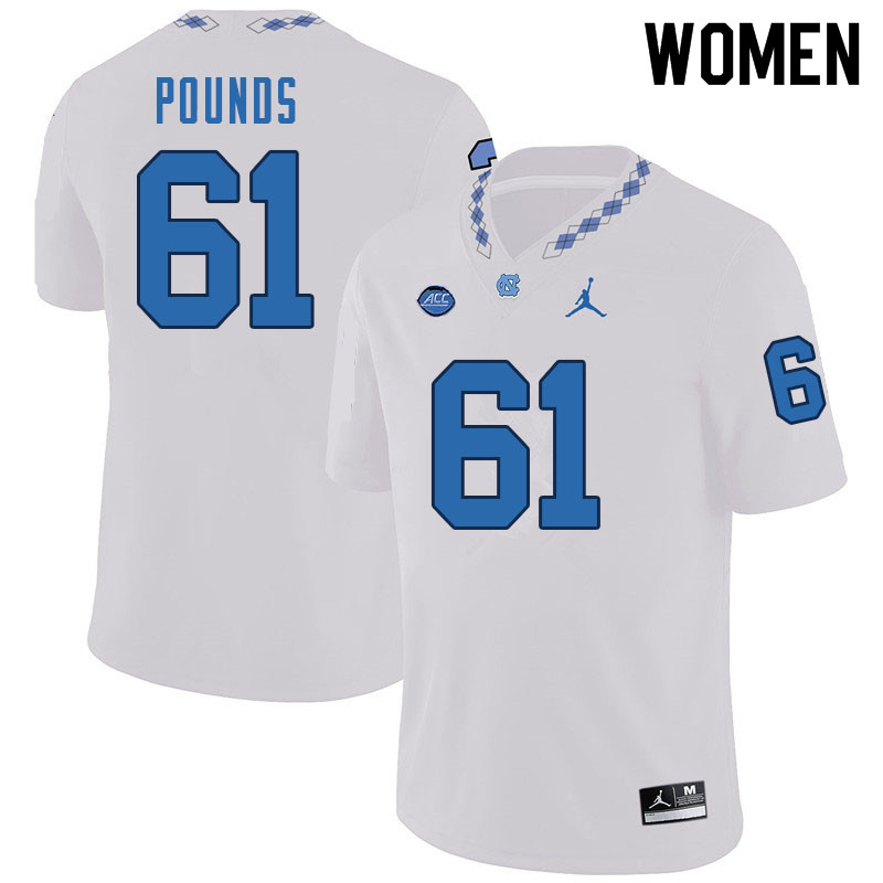 Women #61 Diego Pounds North Carolina Tar Heels College Football Jerseys Sale-White